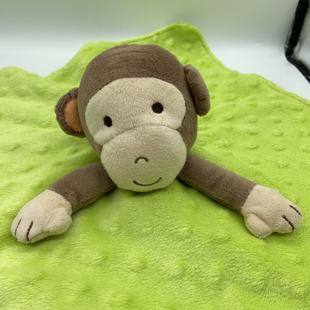 Okie Dokie Monkey Lovey Lime Green Minky Dot Satin Plush Snuggler - Picture 2 of 9